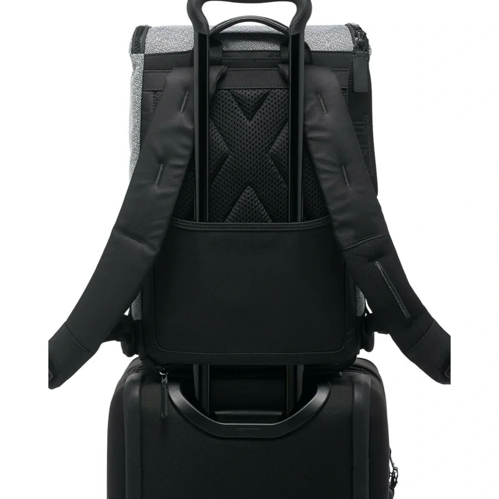 Tumi Gray & Black Textured Backpack with Blue Accent Strap